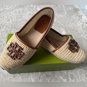 Tory Burch cut out logo Espadrilles crochet raffia classic brown arena 166636